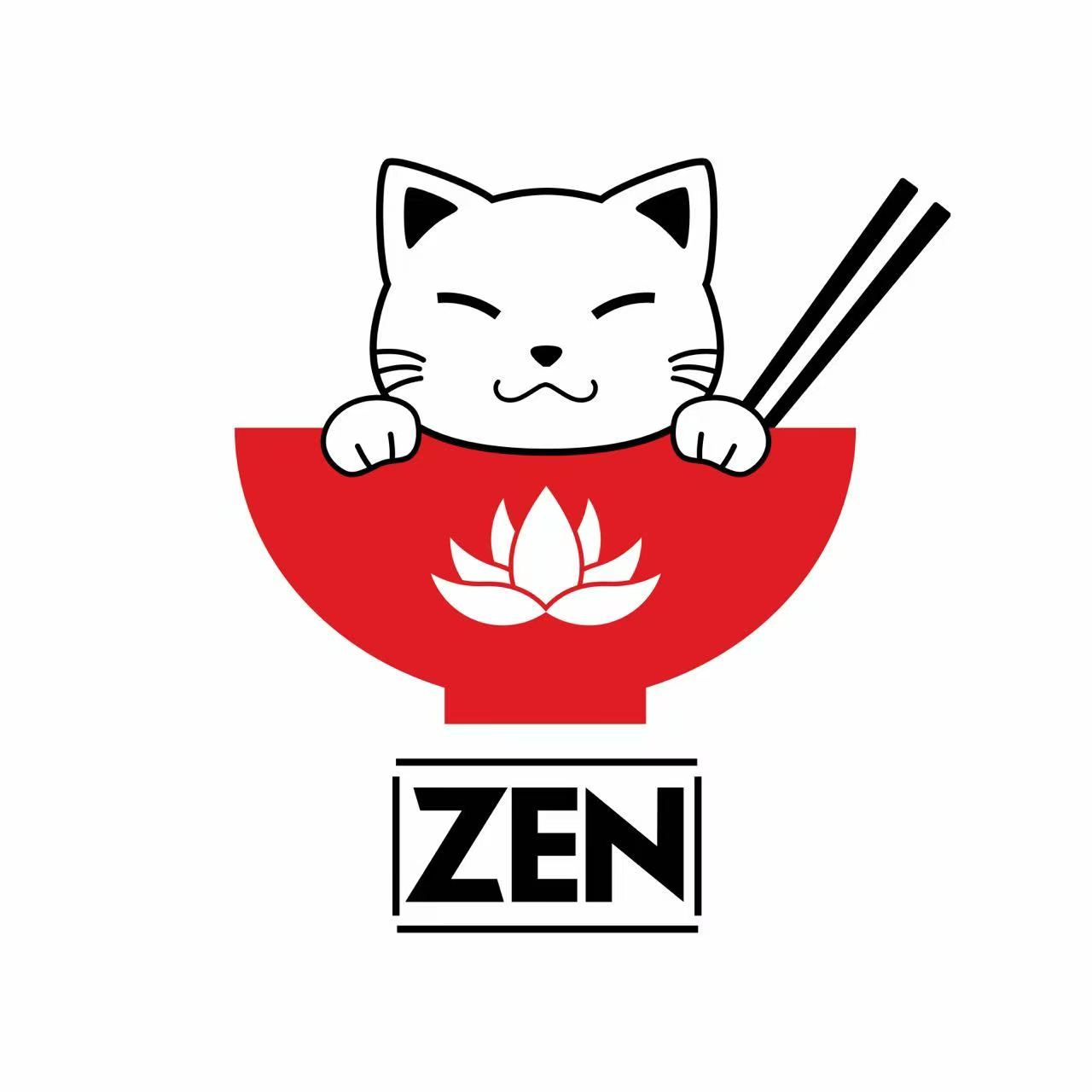 Zen Ramen & Sushi cat-in-a-bowl logo
