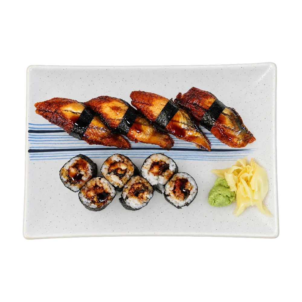Eel lunch: four eel nigiri and an eel roll