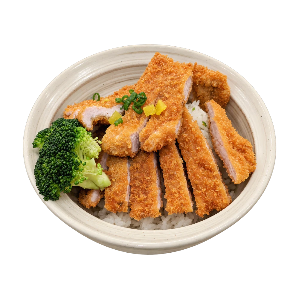Katsu cutlet over rice with broccoli