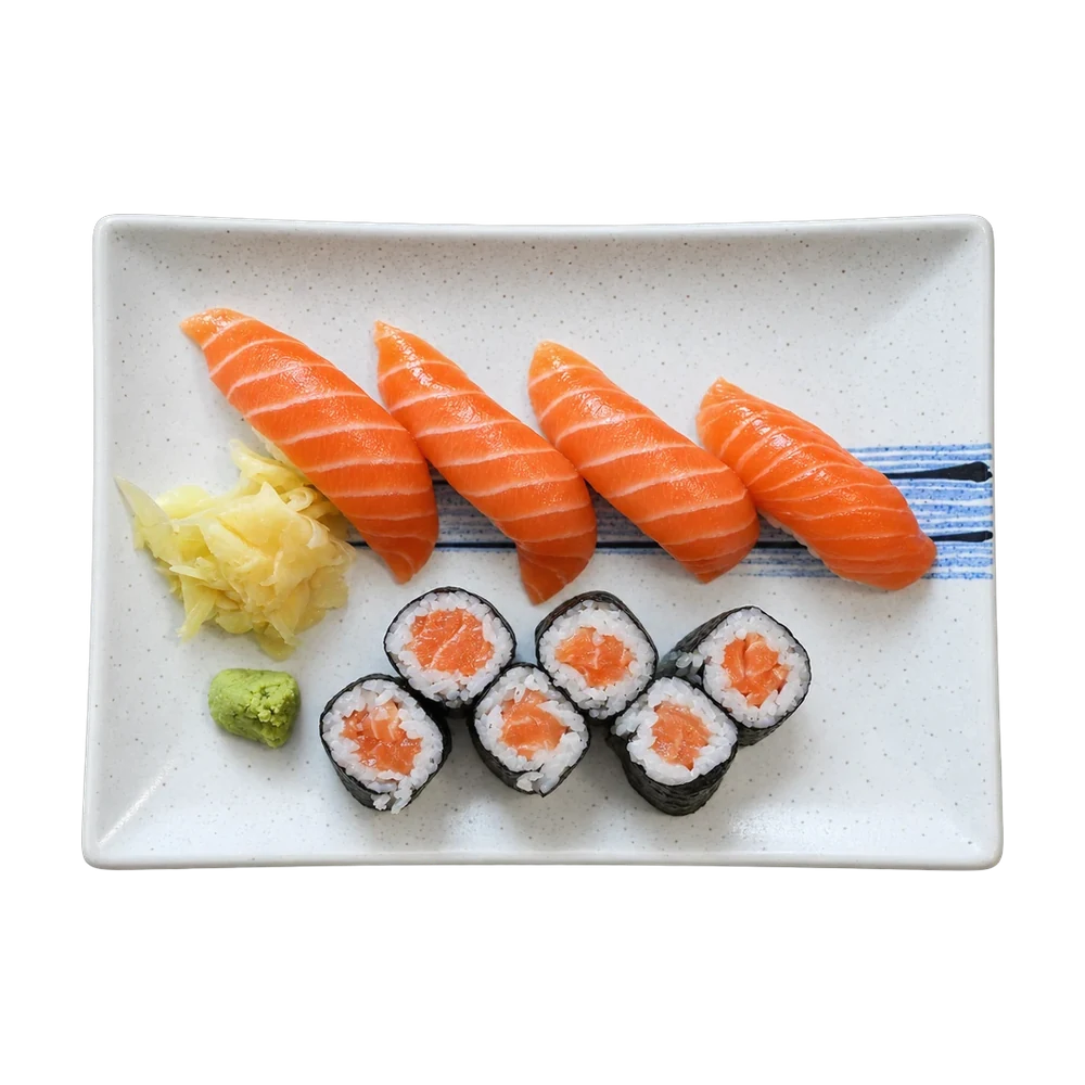 Salmon lunch: four salmon nigiri and a salmon roll