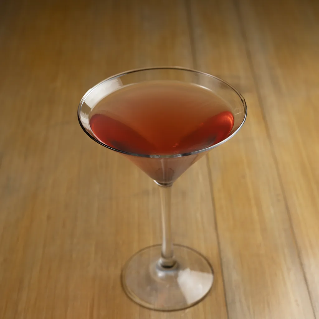 A pink martini on the wooden bar